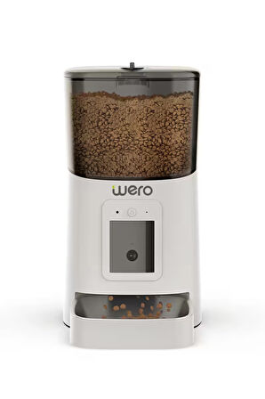 	Wero Akıllı Kedi/Köpek Mama Kabı Pro (Geliştirilmiş 2025 versiyon) 1080p Ayarlanabilir Kamera, 6 Lt, Wifi Kontrol, Pet Feeder, Metal Kase, Beyaz