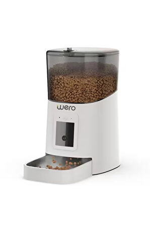 	Wero Akıllı Kedi/Köpek Mama Kabı Pro (Geliştirilmiş 2025 versiyon) 1080p Ayarlanabilir Kamera, 6 Lt, Wifi Kontrol, Pet Feeder, Metal Kase, Beyaz