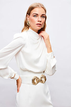 Sateen Kadın Kosaj Detaylı Bluz 1161-1052