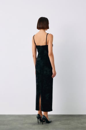 Sateen Askılı Kadife Elbise 1294-3504