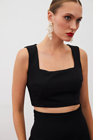 Sateen Kare Yaka Crop Bluz 1499-1060