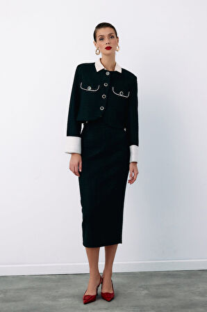 Süs Düğmeli Tüvit Kalem Etek