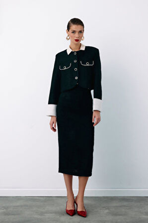 Sateen Kadın Düğme Detaylı Tüvit Kalem Etek 1548-4511