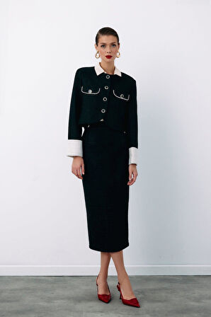 Sateen Kadın Düğme Detaylı Tüvit Kalem Etek 1548-4511