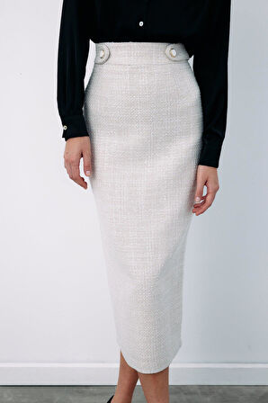 Sateen Kadın Düğme Detaylı Tüvit Kalem Etek 1548-4511