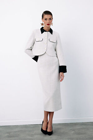 Sateen Kadın Düğme Detaylı Tüvit Kalem Etek 1548-4511