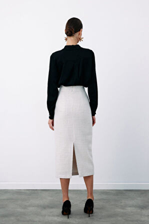 Sateen Kadın Düğme Detaylı Tüvit Kalem Etek 1548-4511