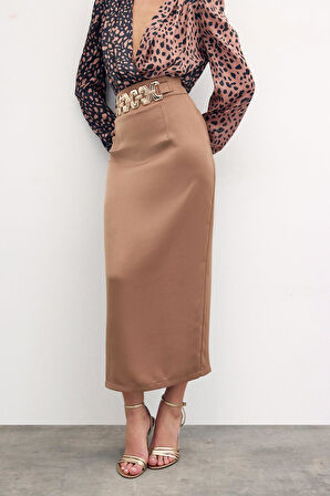 Sateen Kadın Aksesuarlı Uzun Etek 1571-4502