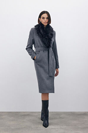 Sateen Kürklü Kaşe Uzun Kaban 1575-6527