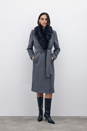 Sateen Kürklü Kaşe Uzun Kaban 1575-6527