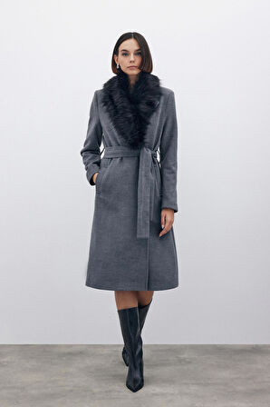 Sateen Kürklü Kaşe Uzun Kaban 1575-6527