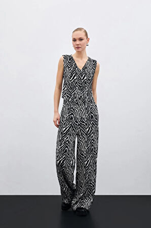 Sateen Zebra Desen Kadın Pantolon 1600-5522