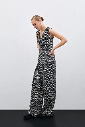 Sateen Zebra Desen Kadın Pantolon 1600-5522