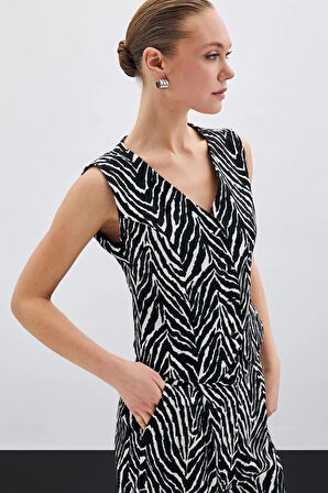 Sateen Kadın Zebra Desen Yelek 1606-6544