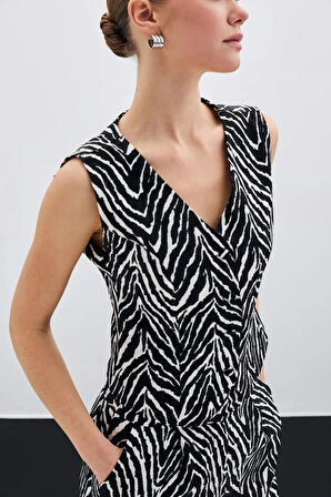 Sateen Kadın Zebra Desen Yelek 1606-6544
