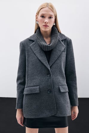 Sateen Kurvaze Kadın  Kaşe Ceket 110-6559
