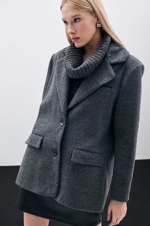 Sateen Kurvaze Kadın  Kaşe Ceket 110-6559