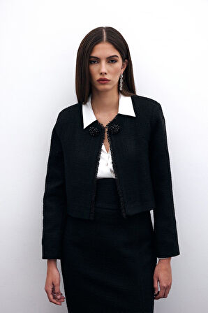 Sateen Kadın Şerit Boncuk Aksesuarlı Ceket 1627-6547