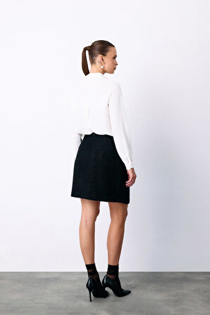 Sateen Kadın Önü Şerit Aksesuarlı Etek 1630-4525