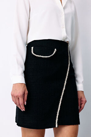 Sateen Kadın Önü Şerit Aksesuarlı Etek 1630-4525