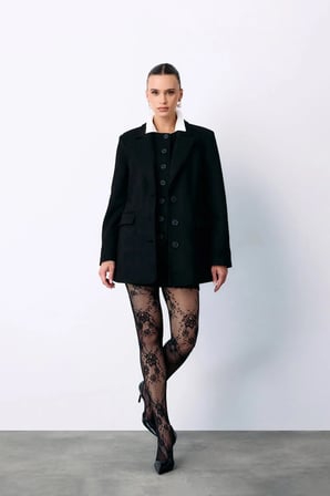 Sateen Düğmeli Süet Ceket - Siyah