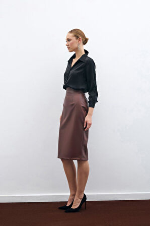 Sateen Kadın Deri Kalem Etek 1646-4528