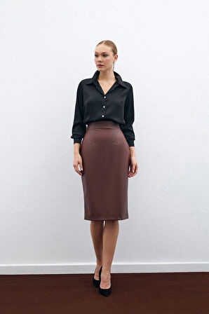 Sateen Kadın Deri Kalem Etek 1646-4528