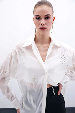 Sateen İşleme Detaylı Orgenze Kadın Gömlek 1686-2536