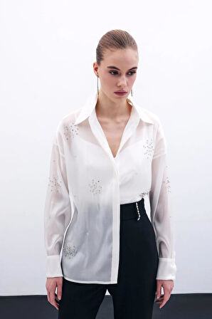 Sateen İşleme Detaylı Orgenze Kadın Gömlek 1686-2536