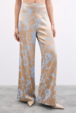Sateen Kadın Bol Paça Jakarlı Pantolon 1710-5004