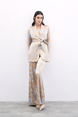 Sateen Kadın Bol Paça Jakarlı Pantolon 1710-5004