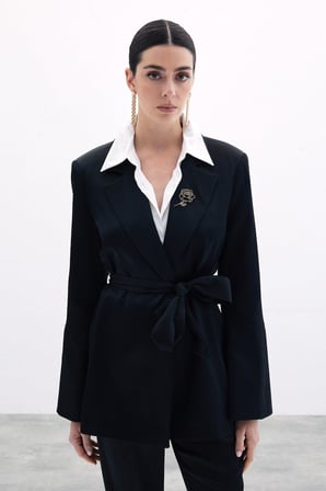 Sateen Beli Kuşaklı Kadın Ceket 1711-6005