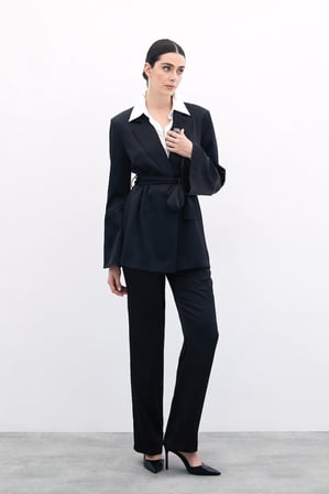 Sateen Beli Kuşaklı Kadın Ceket 1711-6005