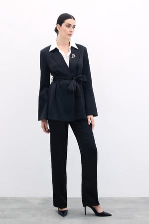 Sateen Beli Kuşaklı Kadın Ceket 1711-6005