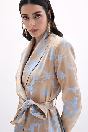 Sateen Kadın Şal Yaka Bağlamalı Ceket 1716-6009