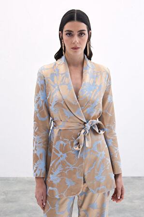 Sateen Kadın Şal Yaka Bağlamalı Ceket 1716-6009