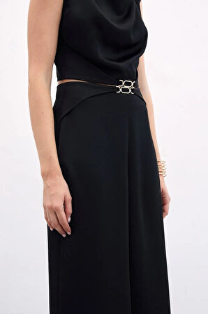 Sateen Beli Toka Detaylı Saten Pantolon 1740-5001