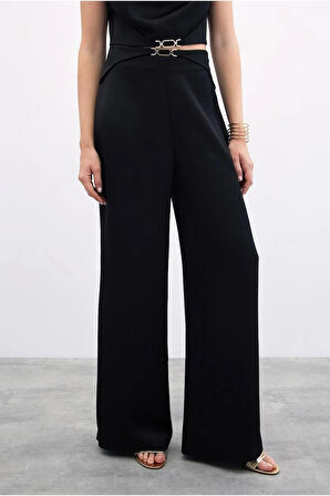 Sateen Beli Toka Detaylı Saten Pantolon 1740-5001