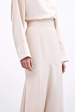 Sateen Kesik Detaylı Saten Uzun Etek 1743-4002