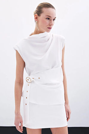 Sateen Kadın Kemerli Kolsuz Bluz 1747-1000