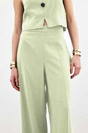 Sateen Kadın Ütü Çizgili Keten Pantolon 1803-5047