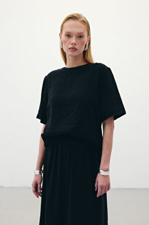 Sateen Kısa Kollu Kadın Bluz 1849-1241