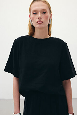 Sateen Kısa Kollu Kadın Bluz 1849-1241