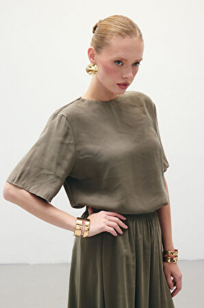 Sateen Kısa Kollu Kadın Bluz 1849-1241