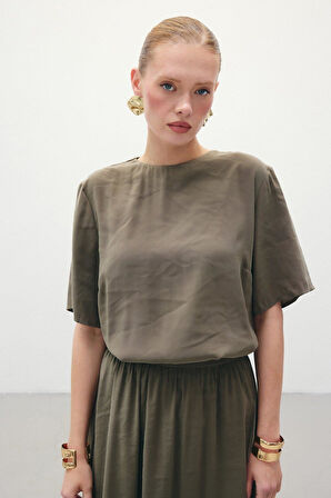 Sateen Kısa Kollu Kadın Bluz 1849-1241