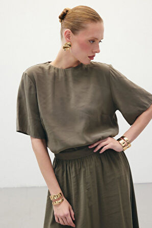 Sateen Kısa Kollu Kadın Bluz 1849-1241