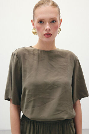 Sateen Kısa Kollu Kadın Bluz 1849-1241