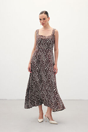 Sateen Kadın Zebra Desen Elbise 1877-3082
