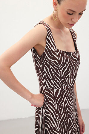Sateen Kadın Zebra Desen Elbise 1877-3082