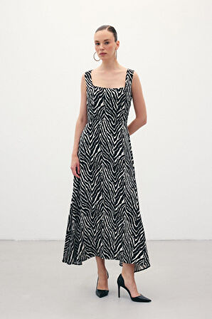 Sateen Kadın Zebra Desen Elbise 1877-3082